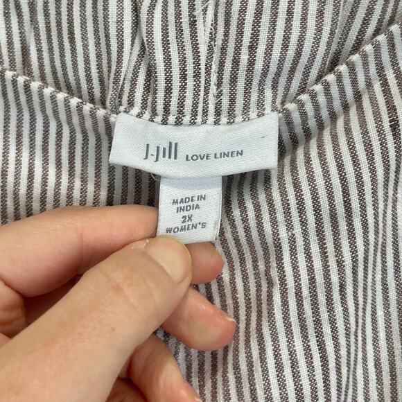 J. JILL Love Linen Striped Wide Leg Crop Pants Pull On Button Trim Beige 2X Plus - Picture 3 of 9